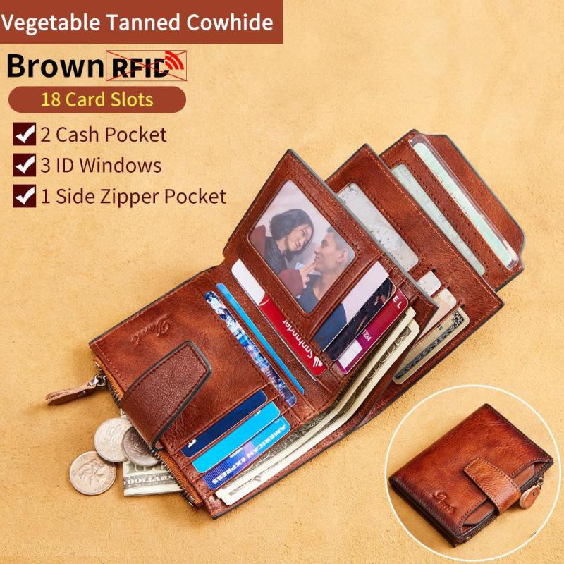 Men's Vintage Leather Bifold Wallets Card Holder Zipper Wallet
