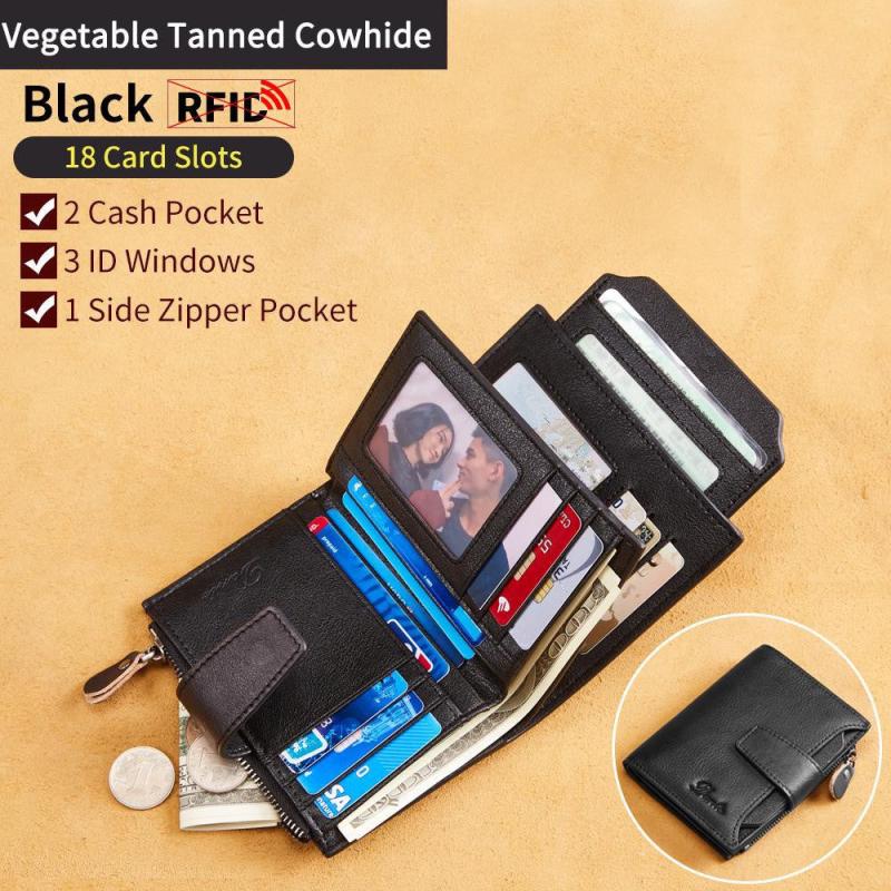 Men's Vintage Leather Bifold Wallets Card Holder Zipper Wallet