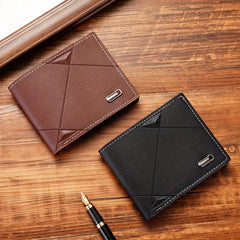 Men's Wallet Short Money Clip Youth Thin Three fold Soft Leather Document Bag