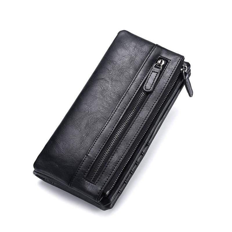 Men's Leather Multi-Functional Large Wallet Zipper Retro Long Wallet