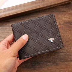 Men's Casual PU Leather Short Wallet Plaid Card Soft Leather Wallet