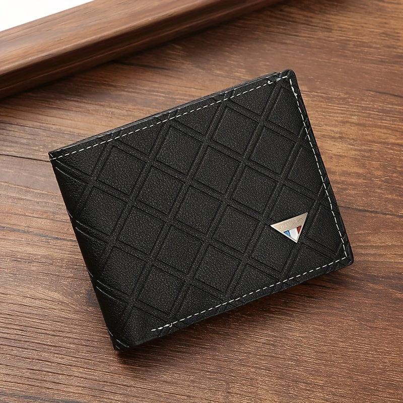 Men's Casual PU Leather Short Wallet Plaid Card Soft Leather Wallet