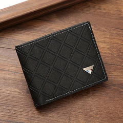 Men's Casual PU Leather Short Wallet Plaid Card Soft Leather Wallet