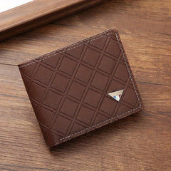 Men's Casual PU Leather Short Wallet Plaid Card Soft Leather Wallet