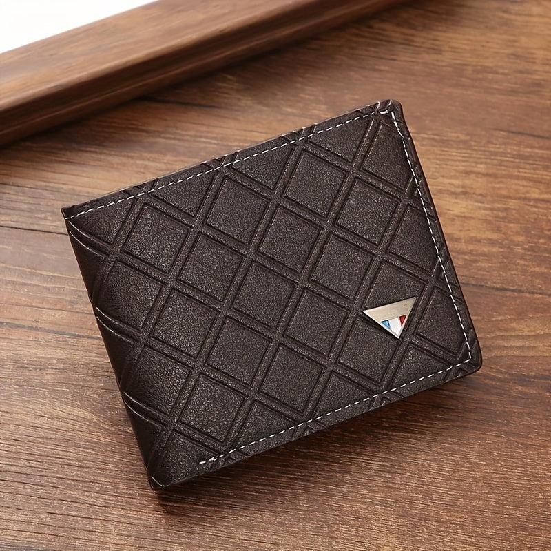 Men's Casual PU Leather Short Wallet Plaid Card Soft Leather Wallet