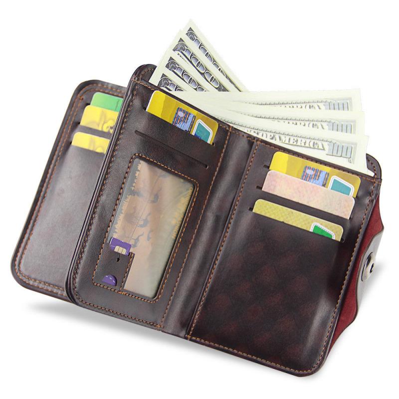 Men's Short Wallet with Magnetic Buckle Large Capacity