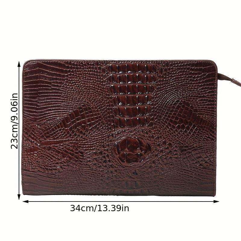 Men's Crocodile Pattern Clutch Envelope Bag Leather Handbag