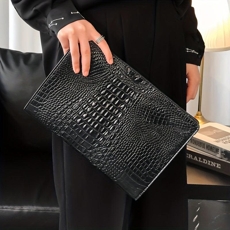 Men's Crocodile Pattern Clutch Envelope Bag Leather Handbag