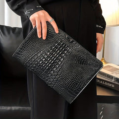 Men's Crocodile Pattern Clutch Envelope Bag Leather Handbag