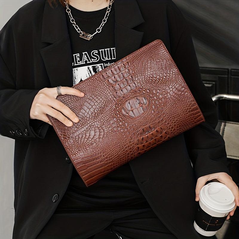 Men's Crocodile Pattern Clutch Envelope Bag Leather Handbag