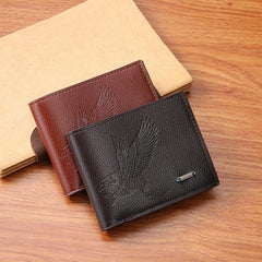 Men's PU Leather Eagle Short Wallet With Card Slots Business