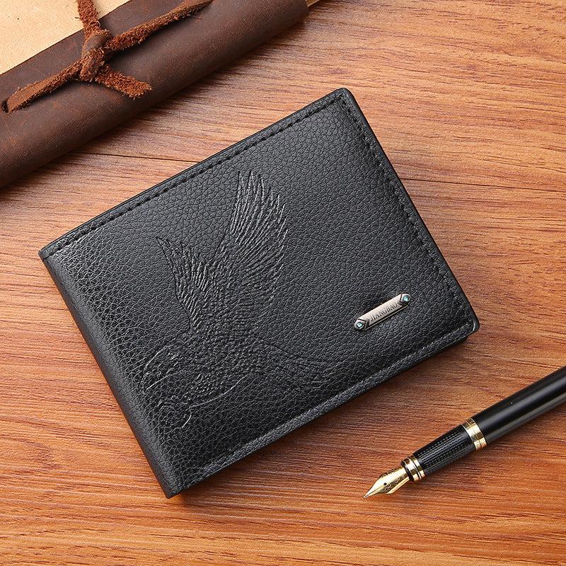 Men's PU Leather Eagle Short Wallet With Card Slots Business
