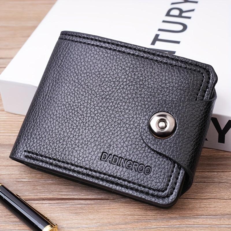 Men's Short Wallet w/ Magnetic Closure & Inside Zipper, PU Leather, Coin Pocket