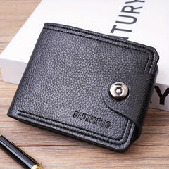 Men's Short Wallet w/ Magnetic Closure & Inside Zipper, PU Leather, Coin Pocket