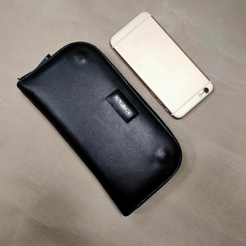 Men's Leather Zipper Handbag Multifunctional Wallet Large Capacity Clutch