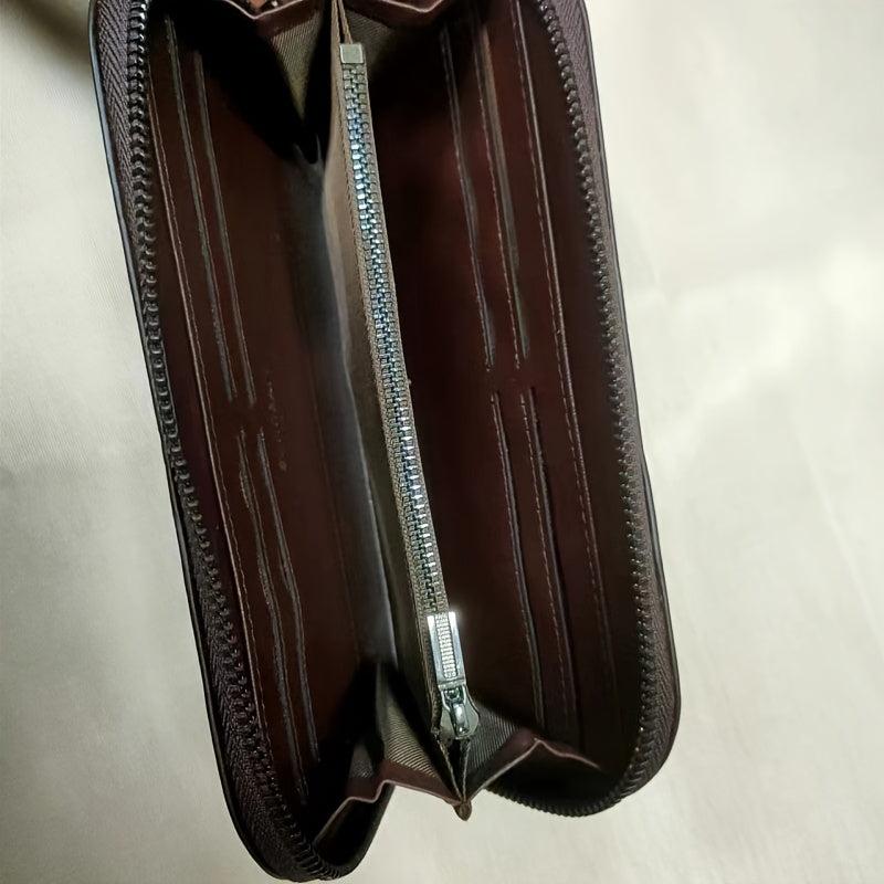 Men's Leather Zipper Handbag Multifunctional Wallet Large Capacity Clutch