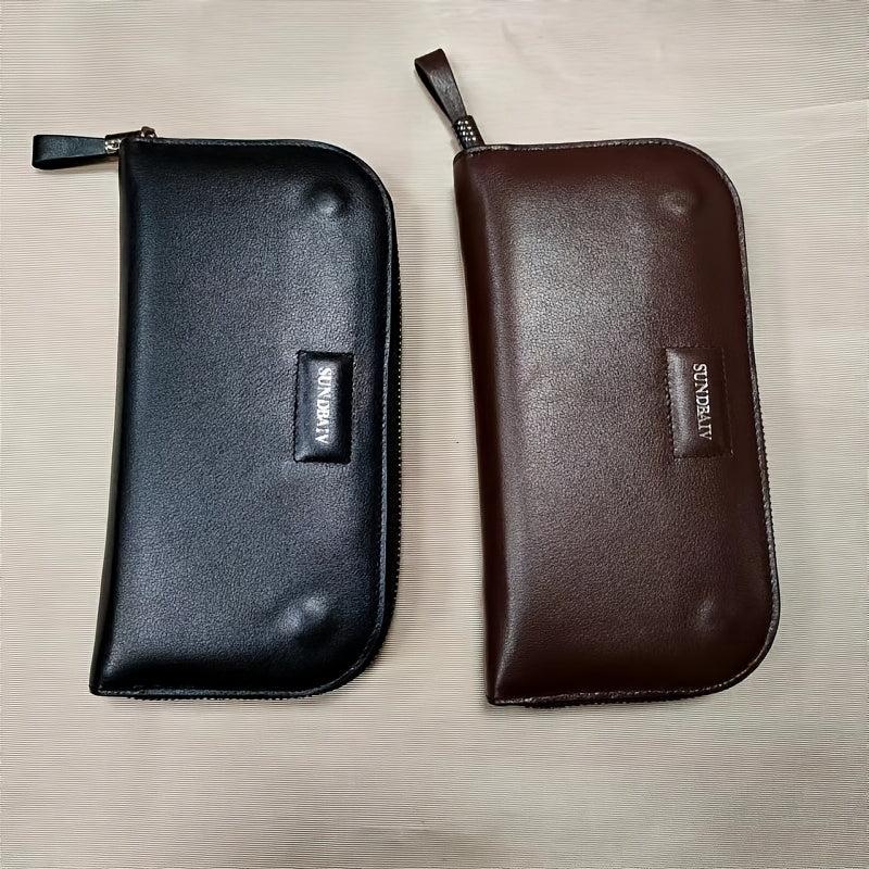 Men's Leather Zipper Handbag Multifunctional Wallet Large Capacity Clutch