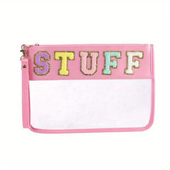 Plush Letter Makeup Bag Zipper Transparent Cosmetic Travel Storage
