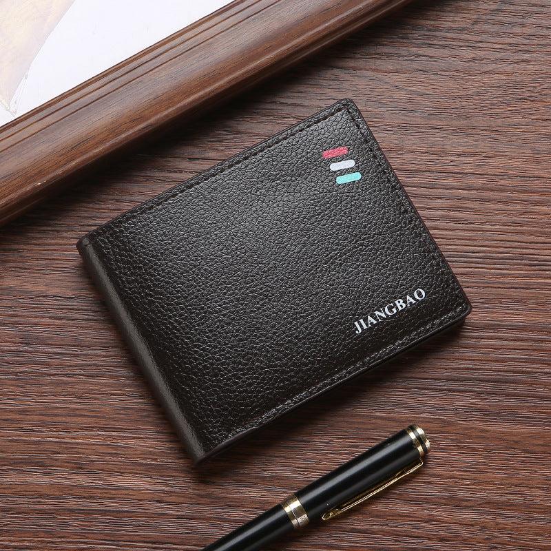 Men's Litchi Embossed Short Wallet Money Clip Card Holder