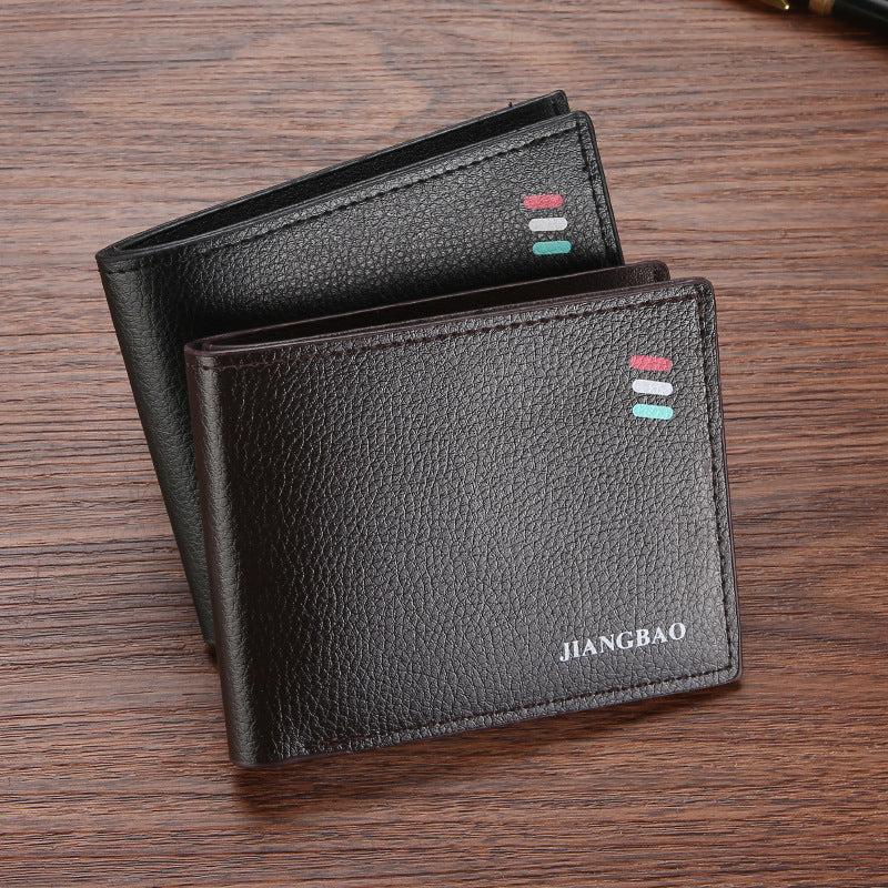 Men's Litchi Embossed Short Wallet Money Clip Card Holder