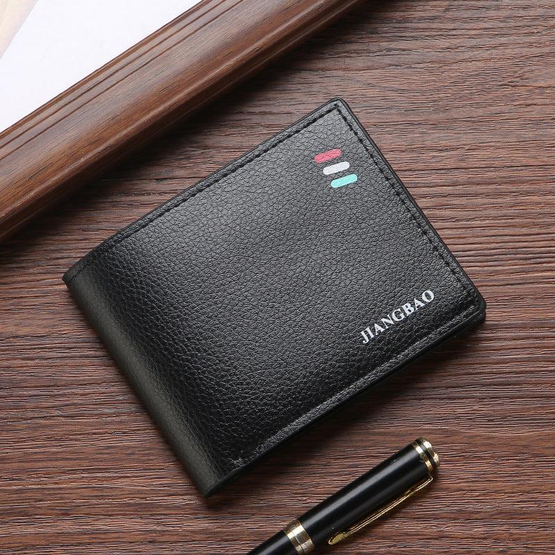 Men's Litchi Embossed Short Wallet Money Clip Card Holder