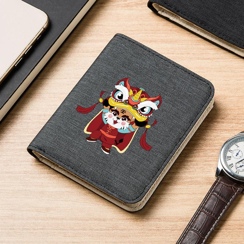 Lion Dance Pattern Men's Short Canvas Wallet Slim Men's Wallet