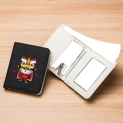 Lion Dance Pattern Men's Short Canvas Wallet Slim Men's Wallet