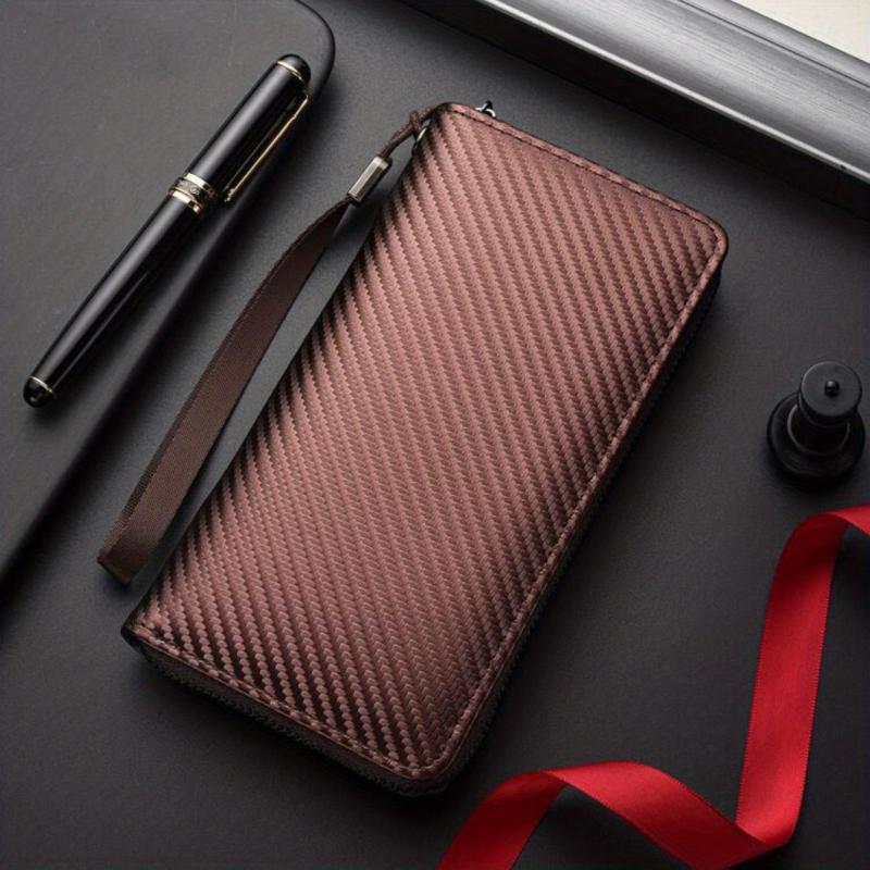 Men's Large Capacity Leather Zipper Long Wallet Clutch Bag