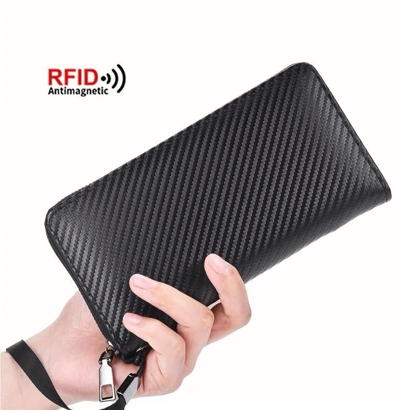 Men's Large Capacity Leather Zipper Long Wallet Clutch Bag