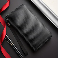 Men's Large Capacity Leather Zipper Long Wallet Clutch Bag