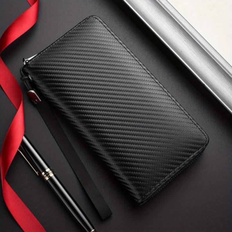 Men's Large Capacity Leather Zipper Long Wallet Clutch Bag