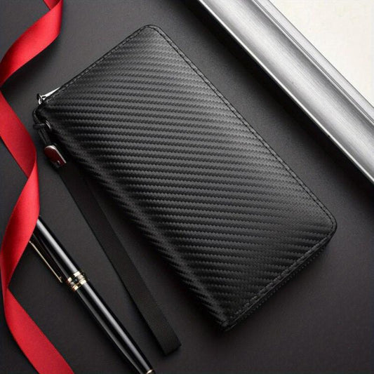 Men's Large Capacity Leather Zipper Long Wallet Clutch Bag
