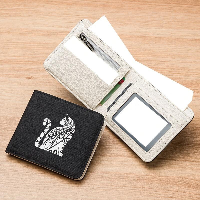 Men's Canvas Casual Short Wallet with Cat Print