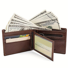 Men's Cowhide Leather Short Wallet Vintage Card Holder Purse