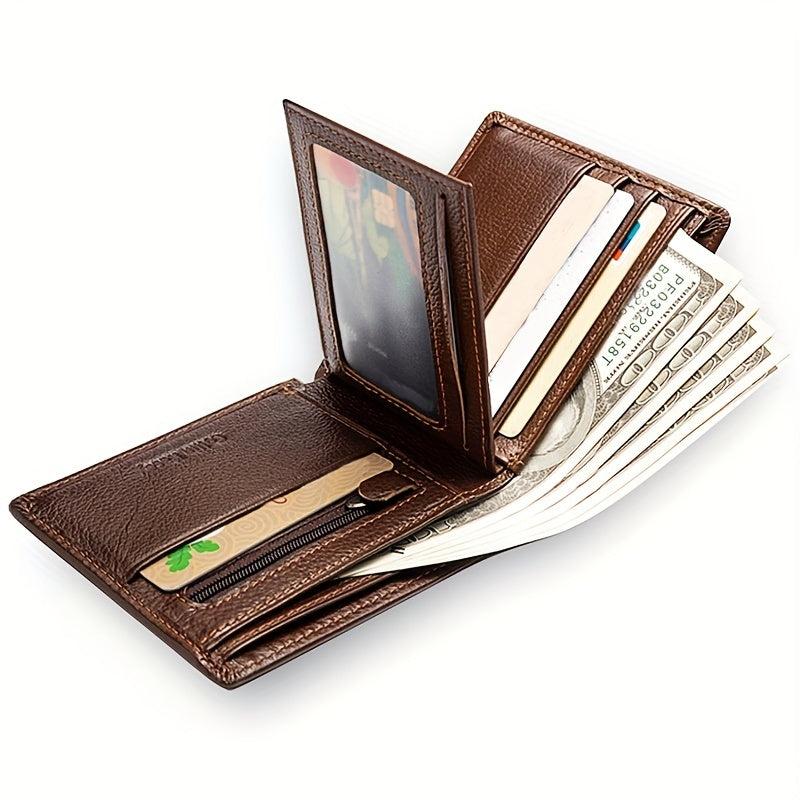 Men's Cowhide Leather Short Wallet Vintage Card Holder Purse