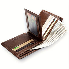 Men's Cowhide Leather Short Wallet Vintage Card Holder Purse