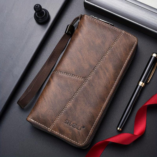 Men's Large Capacity Leather Wallet Clutch Bag