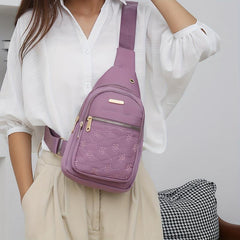 Floral Embroidered Quilted Sling Bag Crossbody Chest Purse