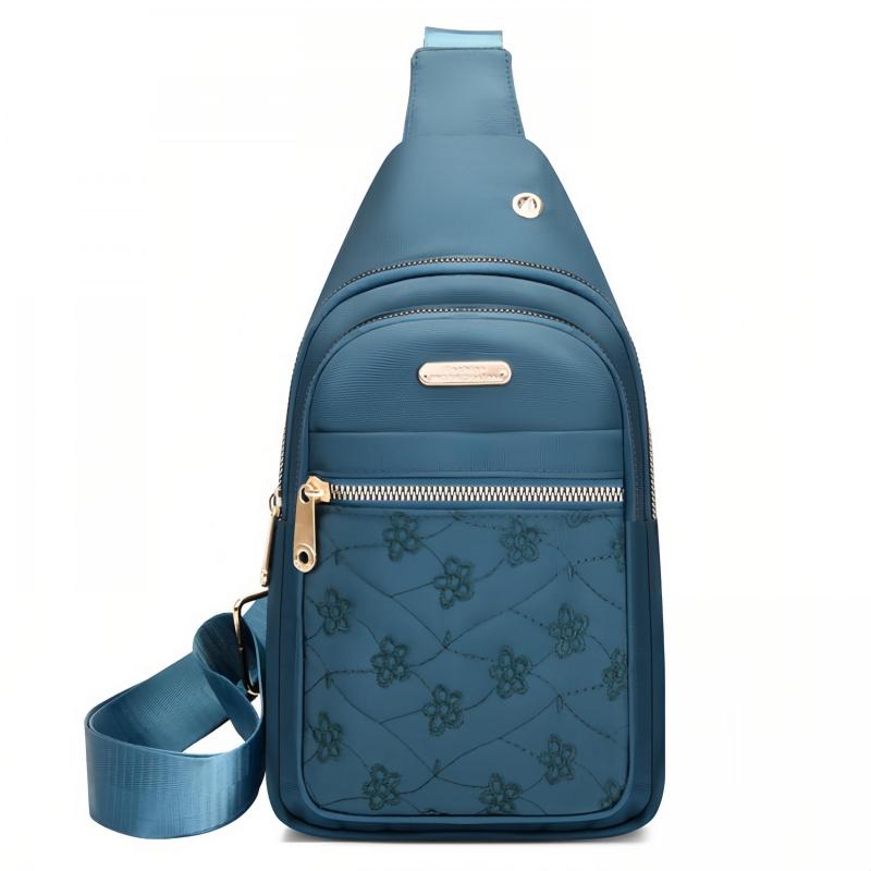 Floral Embroidered Quilted Sling Bag Crossbody Chest Purse