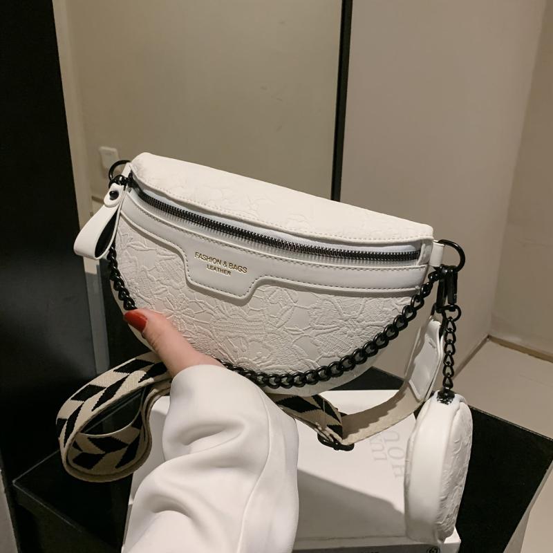 Floral Jacquard Chest Bag With Coin Purse Y2K Chain Decor Crossbody Bag