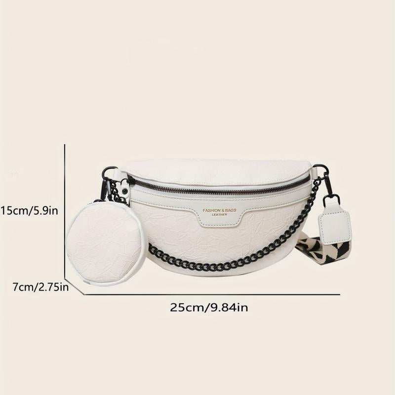 Floral Jacquard Chest Bag With Coin Purse Y2K Chain Decor Crossbody Bag