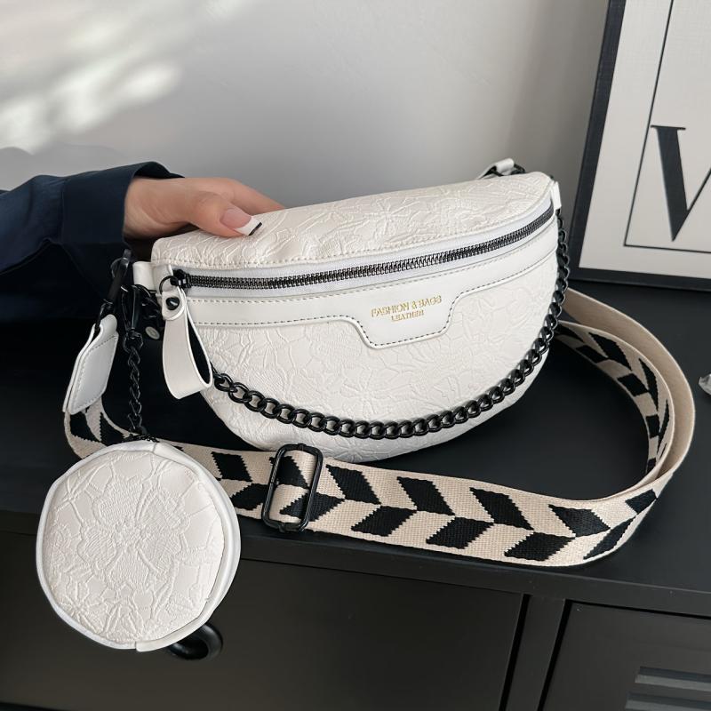 Floral Jacquard Chest Bag With Coin Purse Y2K Chain Decor Crossbody Bag