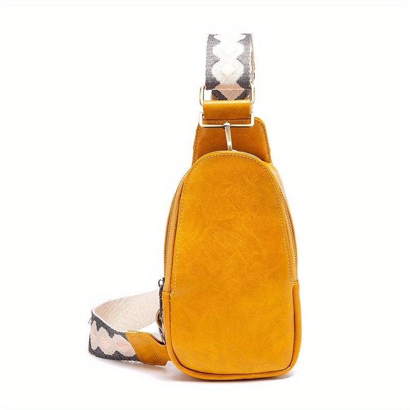 Vintage Geometric Strap Crossbody Bag PU Leather Chest Purse