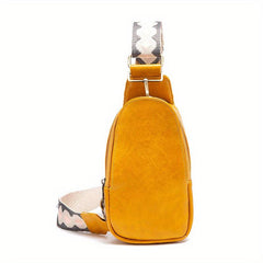 Vintage Geometric Strap Crossbody Bag PU Leather Chest Purse