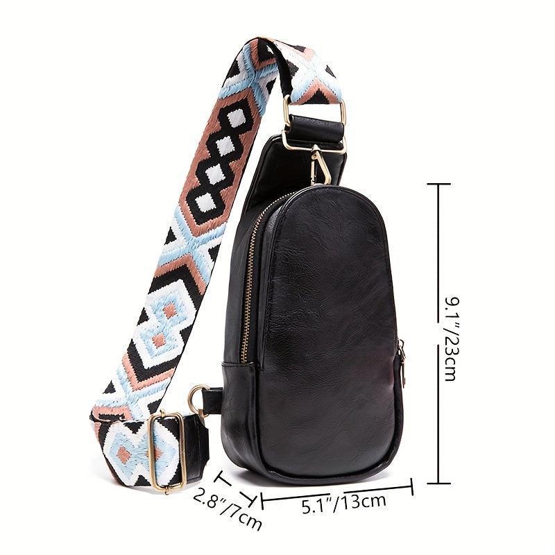 Vintage Geometric Strap Crossbody Bag PU Leather Chest Purse