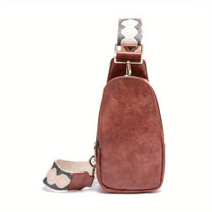 Vintage Geometric Strap Crossbody Bag PU Leather Chest Purse
