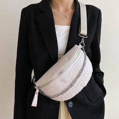 Crocodile Embossed Chest Bag Chain Decor Crossbody Bag