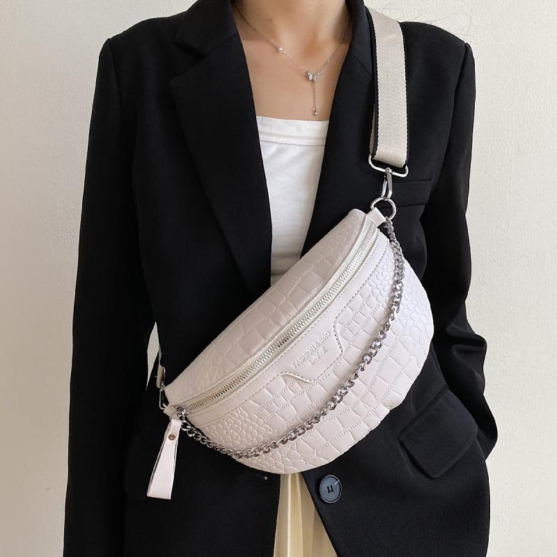 Crocodile Embossed Chest Bag Chain Decor Crossbody Bag