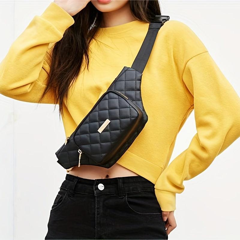 Argyle Quilted Fanny Pack Women's PU Leather Chest Purse