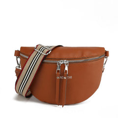 Stripes Pattern Crossbody Bag Double Zipper Fanny Pack Retro Chest Bag
